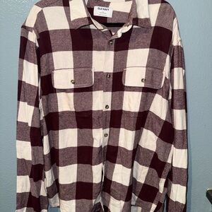 Old Navy Men’s Maroon and Cream Plaid Button-Down Shirt